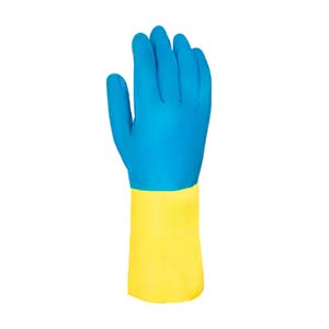 LUVA LATEX/NEOPRENE AZUL/AMARELO 30 CM - N.10